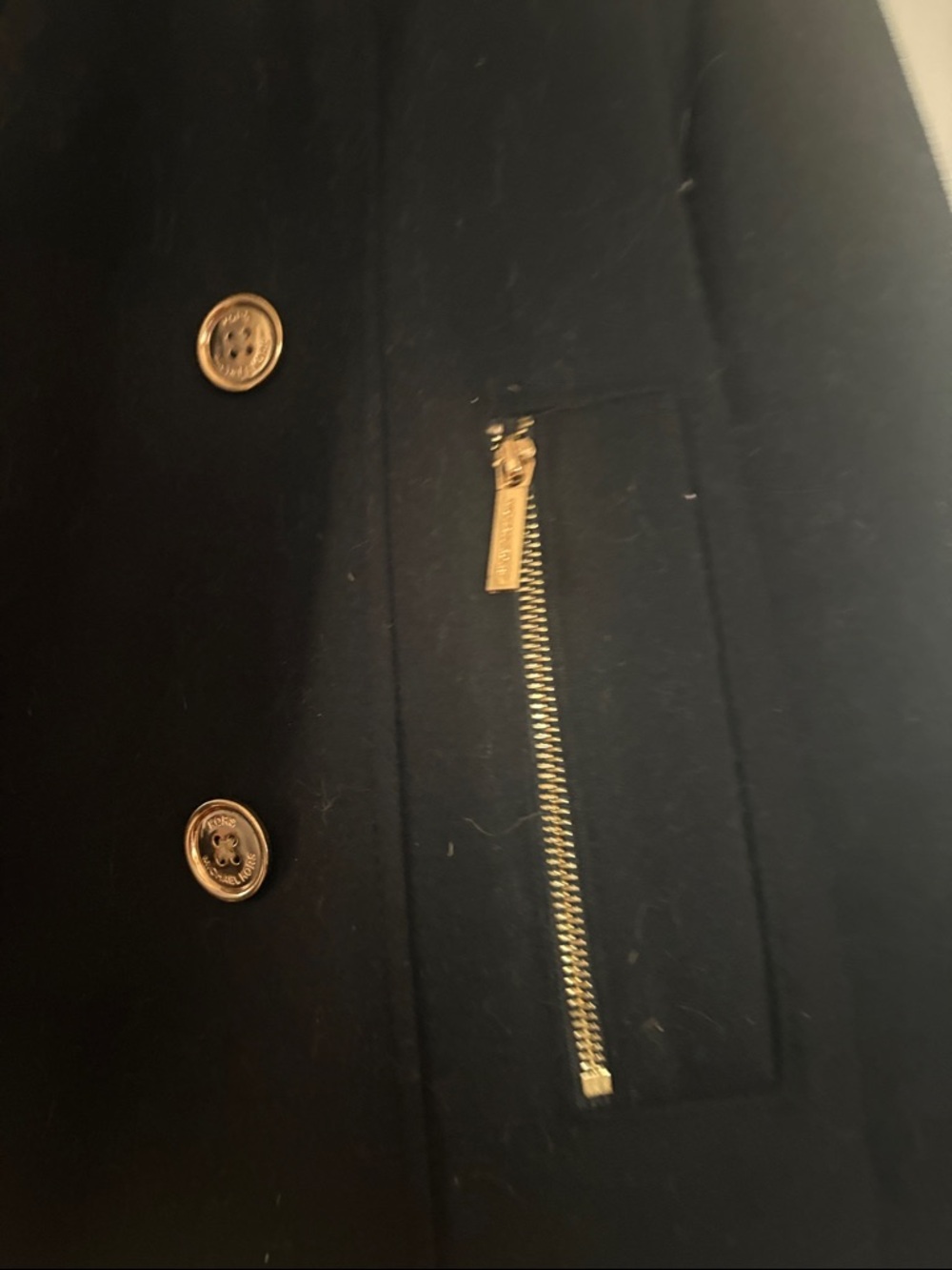 Michael Kors Black Double-Breasted Pea Coat with Gold Buttons - Picture 2 of 7